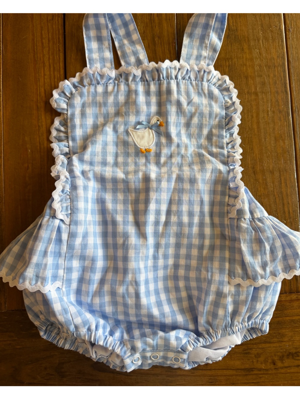 Blue Gingham Baby Girl Romper with Goose Embroidery - Lil Cactus 18-24 month